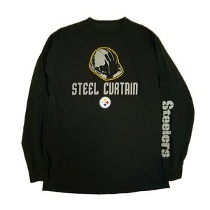 Men’s Steel Curtain Pittsburgh Steelers Black Long Sleeve T-Shirt Size L.